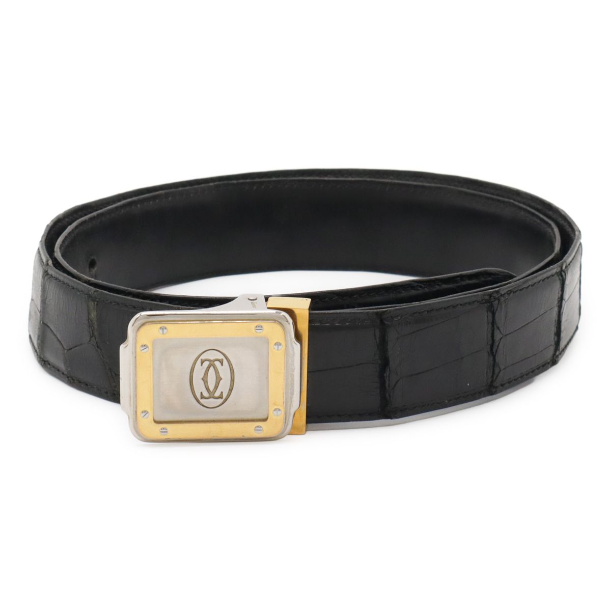 Cartier カルティエ サントス マスト ベルト クロコダイル レザー ブラック 黒 シルバー金具 ゴールド金具 実寸約84cm カット済
