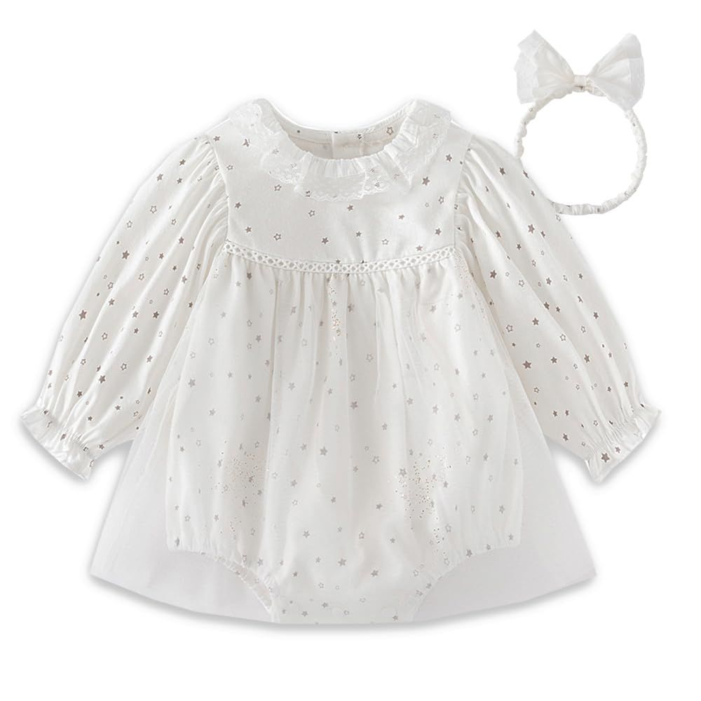 【迅速発送】Reegoo Peter ベビー服 女の子 ワンピース スカート レースドレス セレモニー服 ヘアバンド付き 綿100％ 新生児服 赤ちゃん服