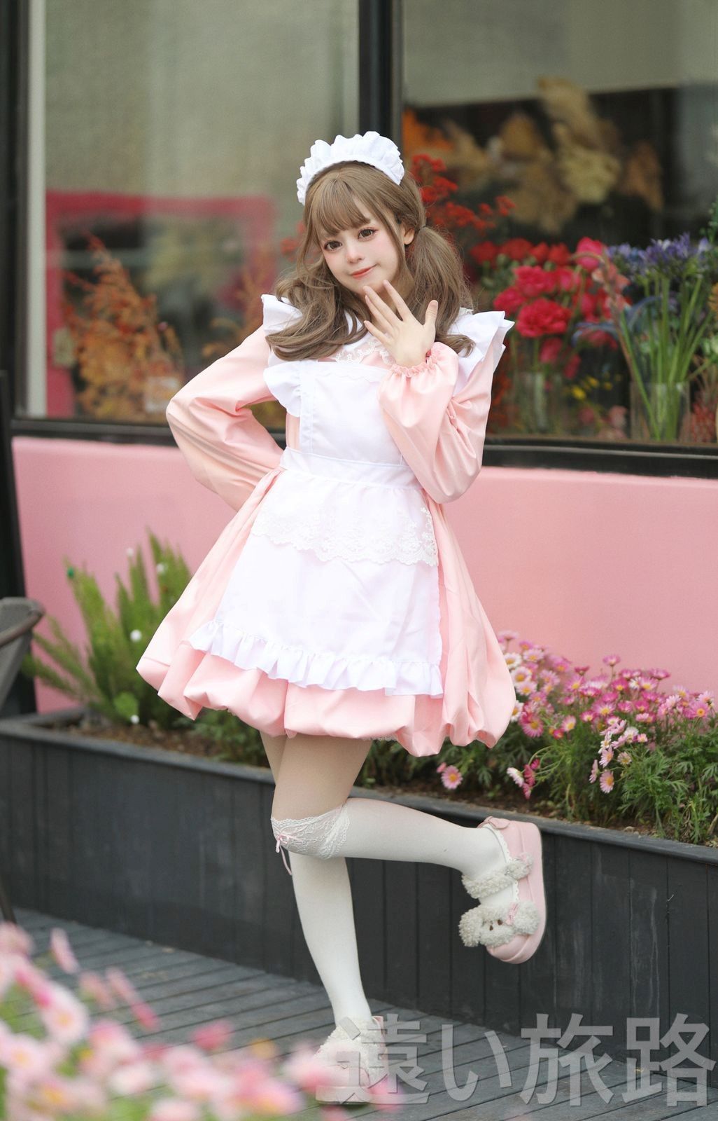 ?【新作オリジナル】? 聖誕ロリータ風メイドワンピース ?? 肉色 コスプレ衣装 リボン装飾付き おしゃれなデザイン 撮影 / イベント / ハロウィン / 文化祭 / パーティー