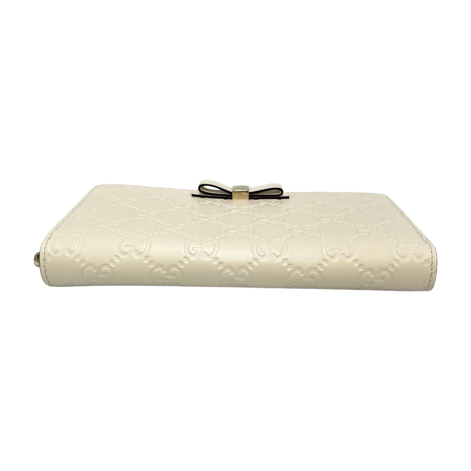 【美品】GUCCI グッチ シマ レザー ラウンドファスナー 長財布 アイボリー GUCCI グッチラウンドファスナーシマ シェリーライン長財布