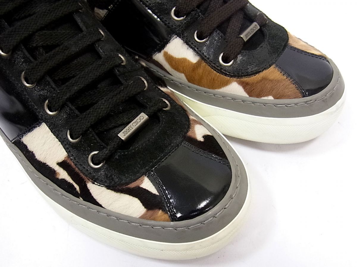 Jimmy Choo ハラコ エナメル レザー ハイカット スニーカー レオパード