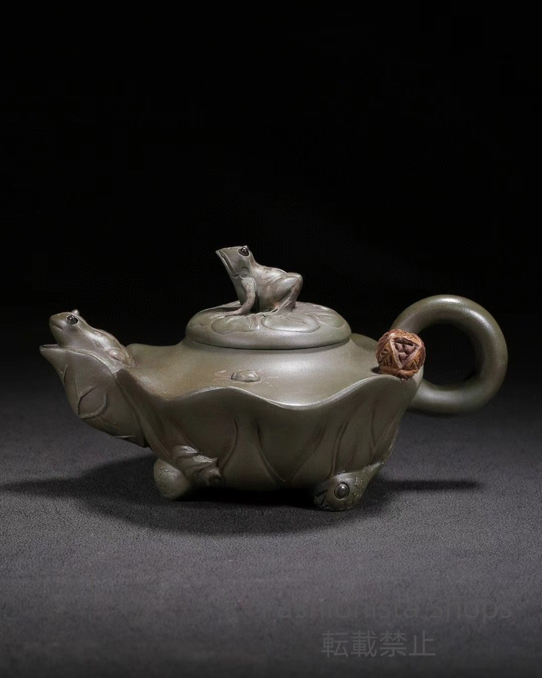 中国古玩 ?荷塘月色壺?原鉱綠泥?宜興紫砂壺?紫砂手彫?王南林紋?茶壺? 酒壺?急須? 茶道具?中国古美術 ptcp72