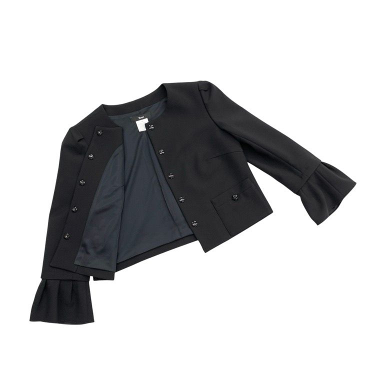 【極美品】Rene ルネ　ノーカラージャケット　黒　38 2025年 Rene ルネ ノーカラー ジャケット 替えカフス付き