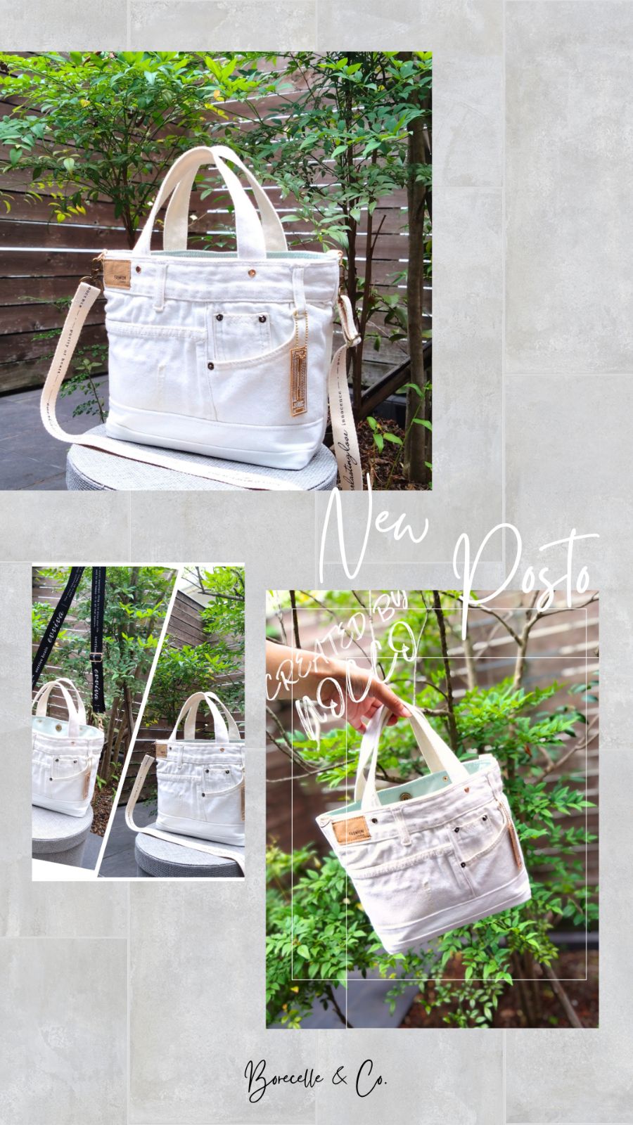 №769【whiteDENIM✖️ミントグリーン✨️ToteBAG⚮̈♥ 】白デニム