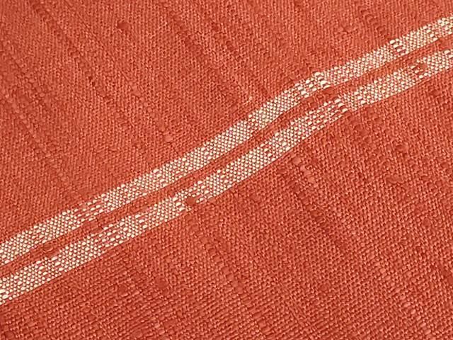 平和屋本店□極上 浦野理一 経節紬 九寸名古屋帯 照柿色地 逸品