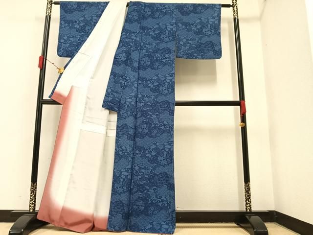 平和屋着物○本藍 型絵染 小紋 草花文 正絹 逸品 AAAY6354ph - メルカリ 