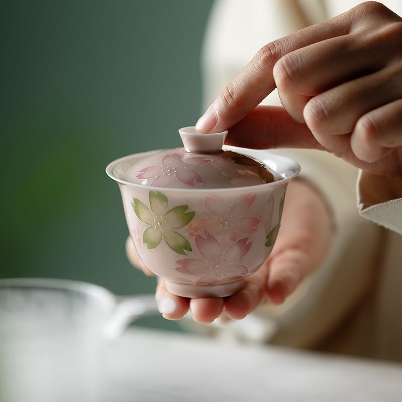 盖碗 釉下彩手描き 蓋碗 功夫茶具 陶磁器 茶杯 中国茶器 陶磁