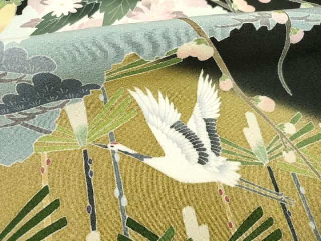 平和屋着物○十日町友禅作家 岡村蒼風 黒留袖 草花文 ロング丈 正絹