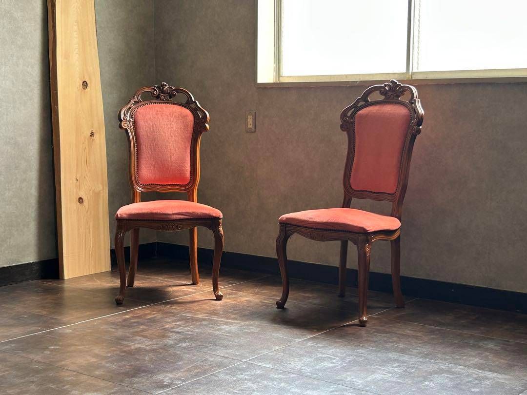 ②ロココ調　ヴィンテージチェア　猫脚　アンティーク　ビンテージ　レッド　YH ①ロココ調 ヴィンテージチェア 猫脚 アンティーク ビンテージ