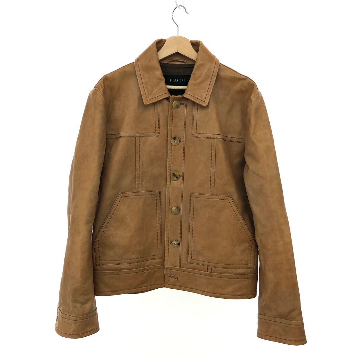 GUCCI グッチ トムフォード期 レザージャケット 50 ベージュ 山羊革