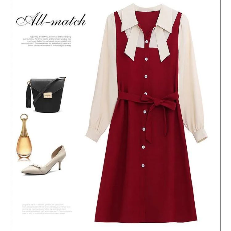 タグ付き✨バーバリー ボウタイ シャツワンピース 赤