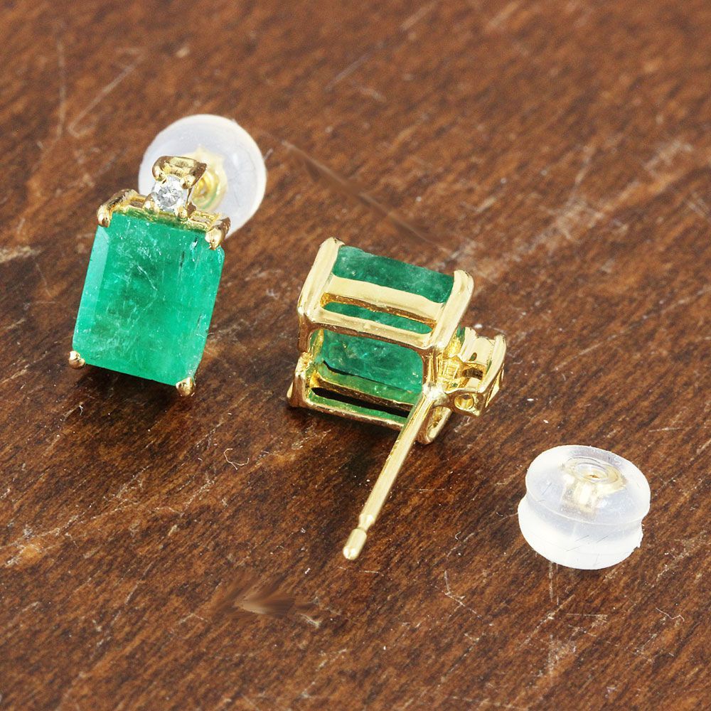 希少！計2.2ct エメラルド ダイヤモンド K18 YG ピアス 鑑別 希少！計2.2ct エメラルド ダイヤモンド K18 YG ピアス 鑑別