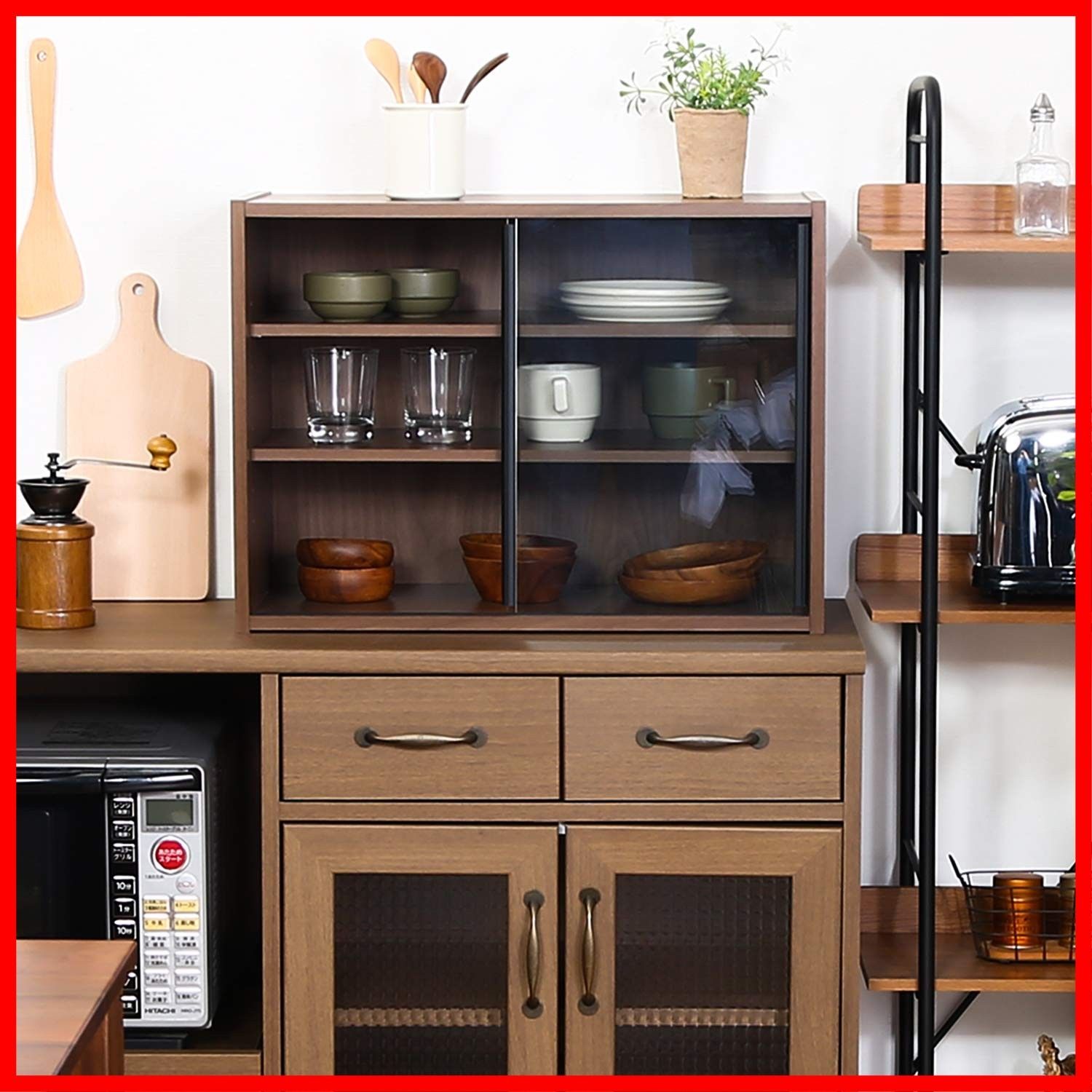 組立品 可動棚 ガラス扉 99435 ミディアムブラウン 幅60×奥行29×高さ