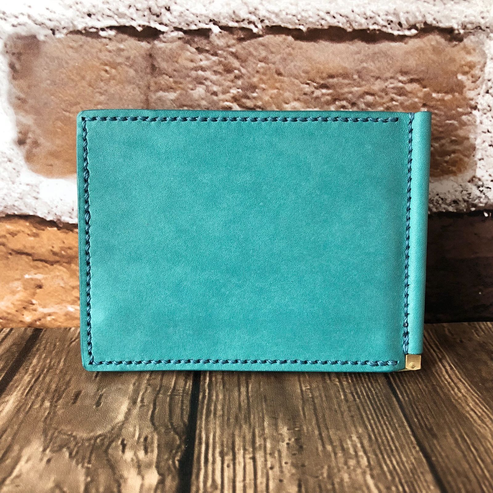 最高 イタリア革マネークリップ｜ターコイズブルー｜彼氏・夫への