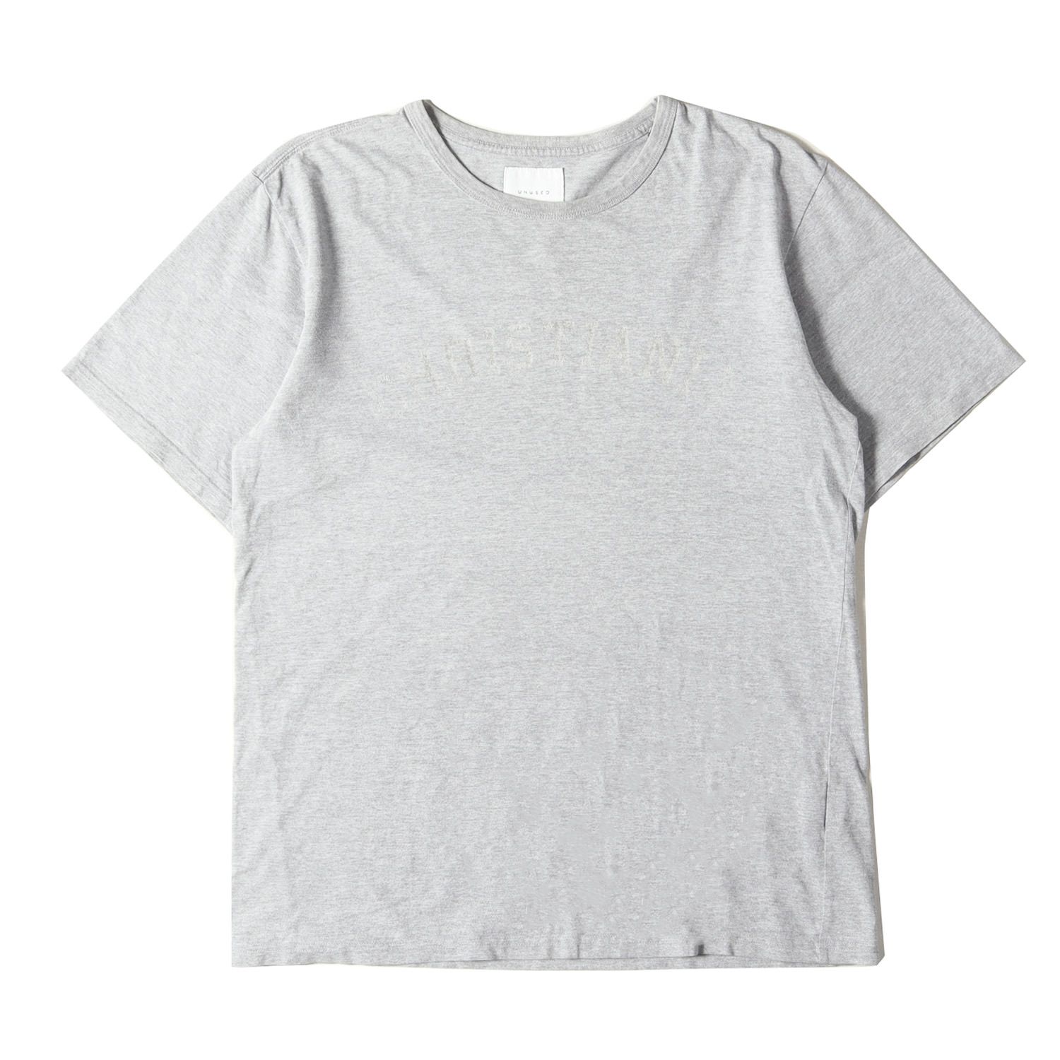 UNUSED アンユーズド Tシャツ サイズ:3 ロゴ バインダーネック 半袖Tシャツ ヘザーグレー 日本製 トップス カットソー【メンズ】