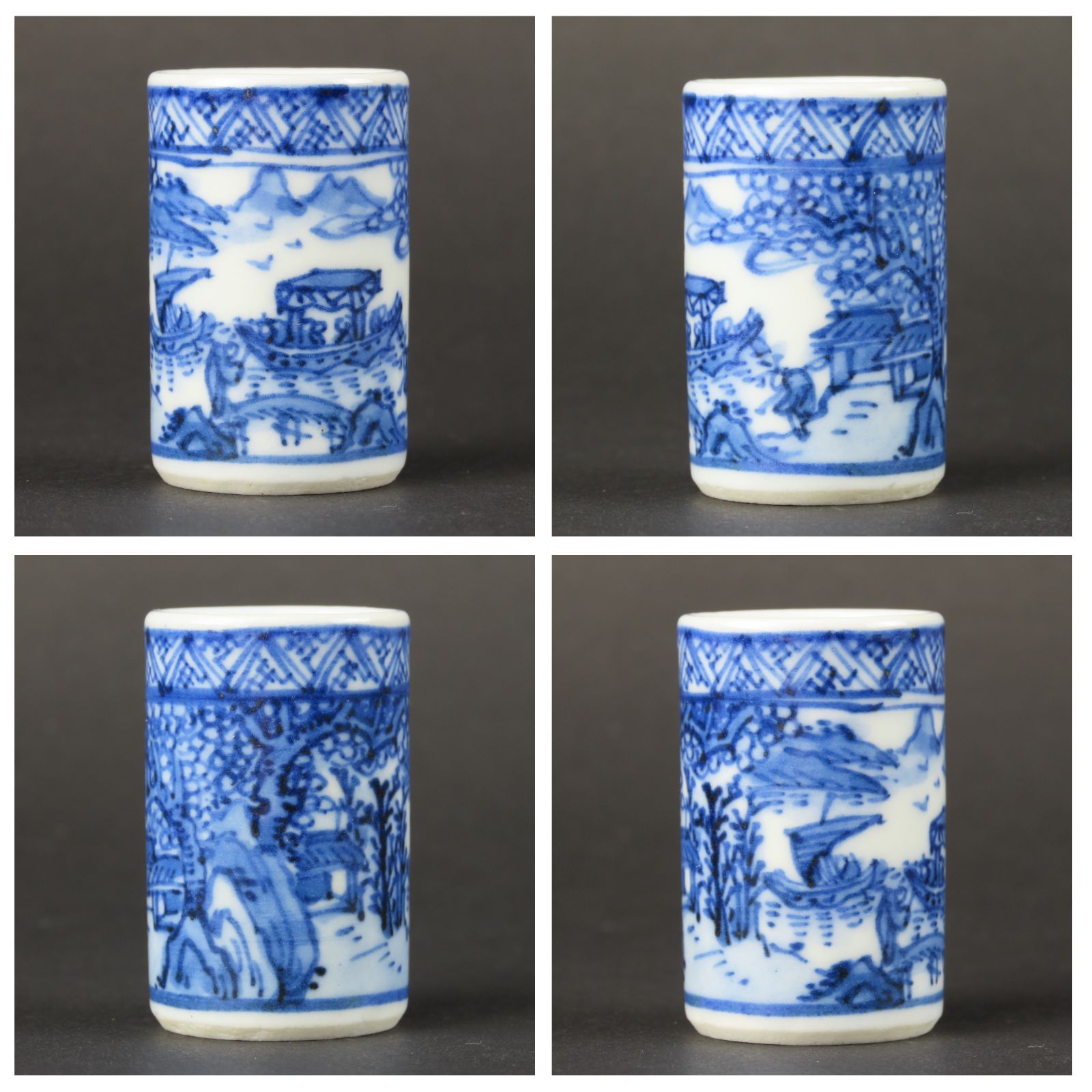 01s71 美品 三代 真清水蔵六 京焼 染付 茶巾筒 山水人物図 真作