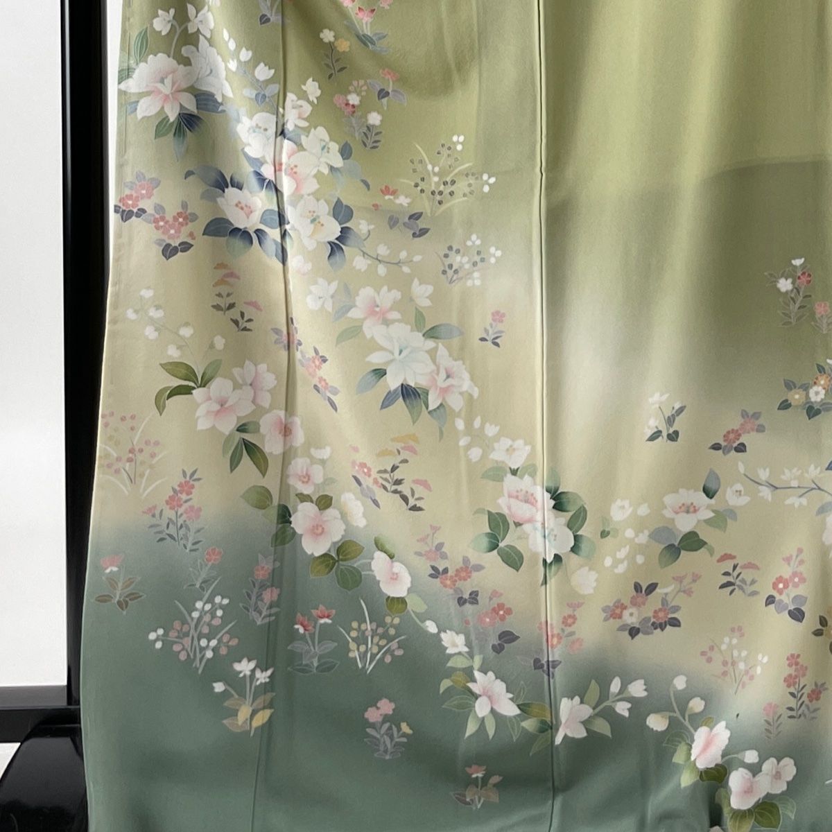 訪問着 美品 秀品 落款 草花 ぼかし 抹茶色 袷 身丈169cm 裄丈68.5cm L