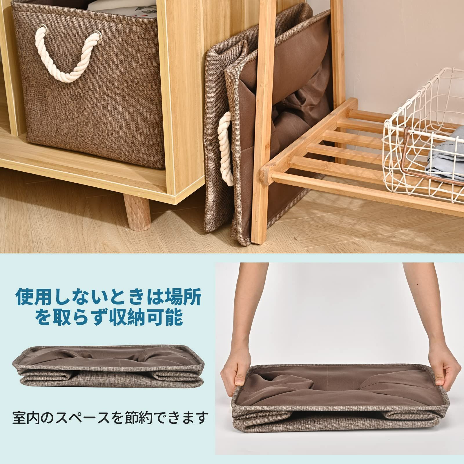 STVICTORY 収納バスケット 3個セット 40×30×24cm 無臭 巾着 取っ手付き