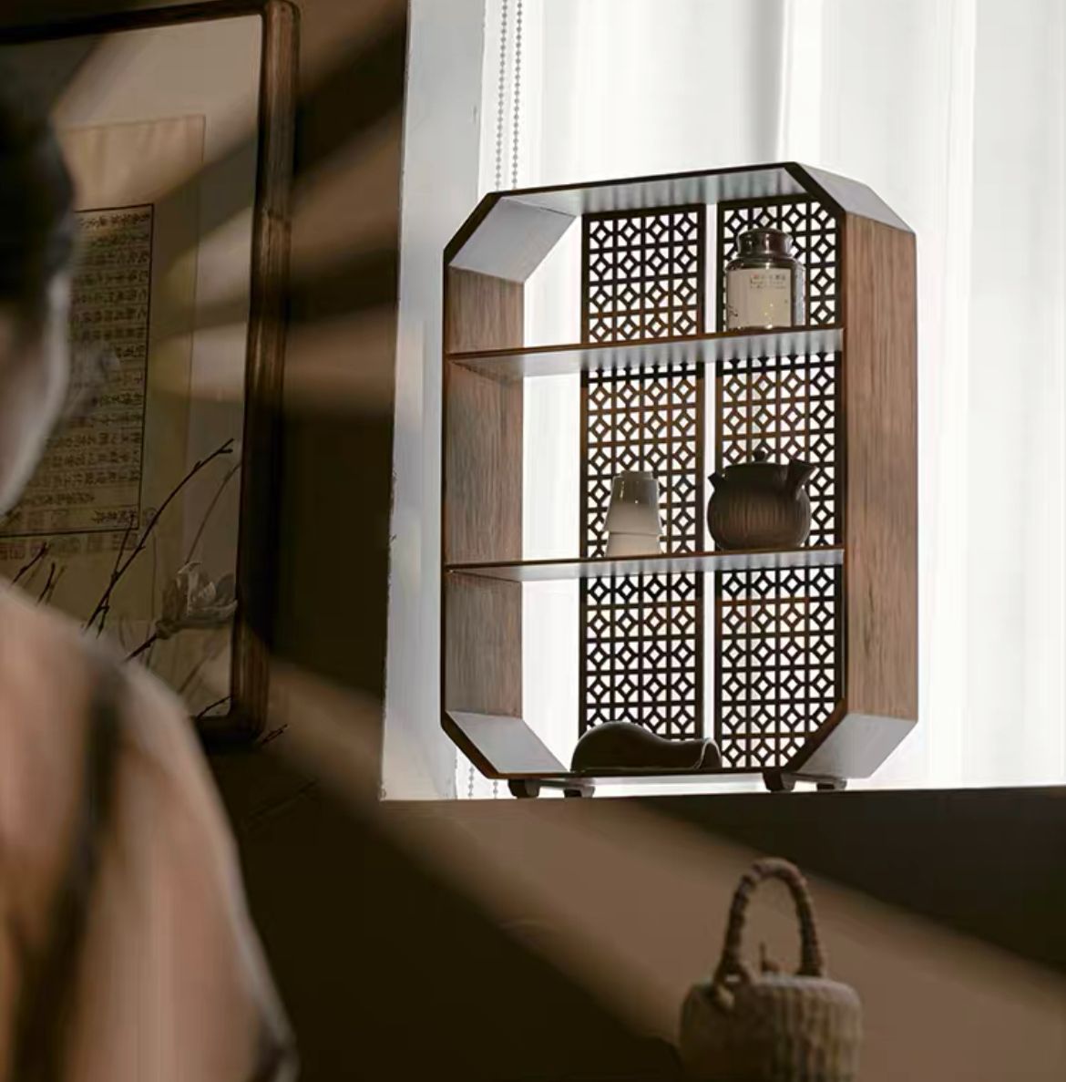 骨董 三段飾り棚 竹・木製