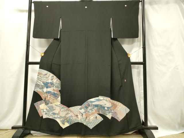 平和屋着物○豪華黒留袖 友禅 作家物 立波風景花文 正絹 逸品 未使用