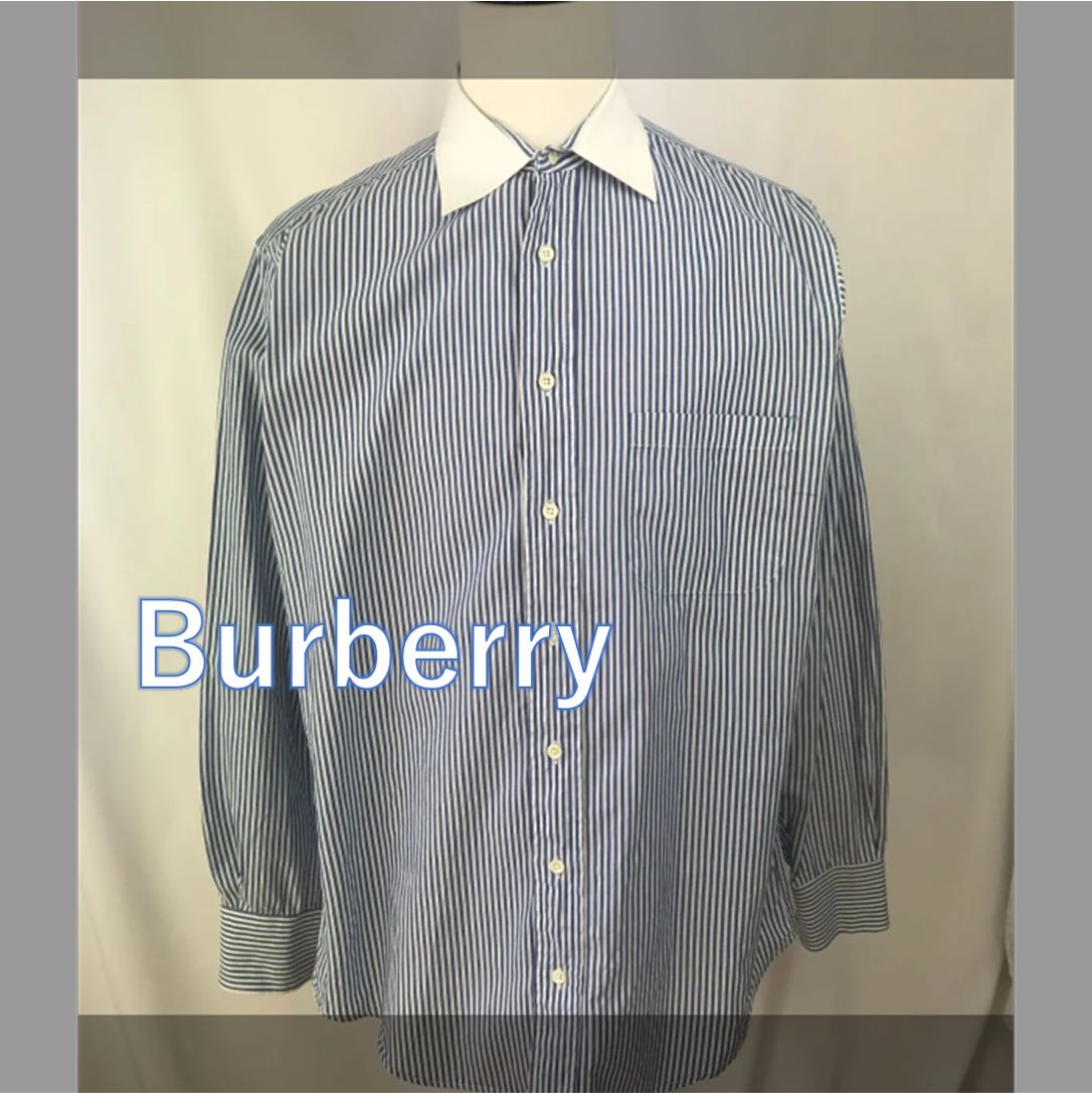 A123　Burberrys　バーバリー　長袖    シャツ　ブルー　ストライプ　15½－34　メンズ　古着