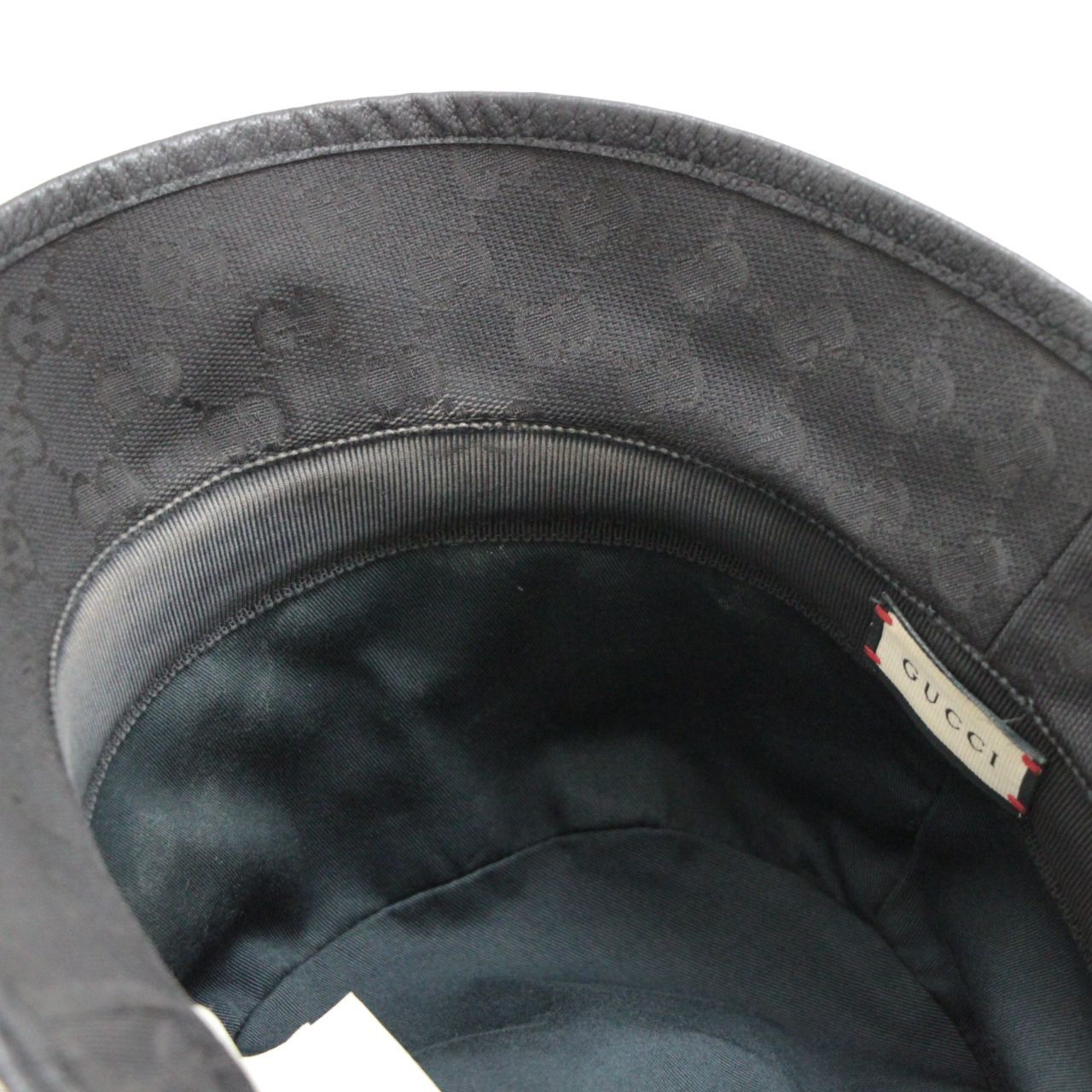グッチ GUCCI GG バケット ハット 帽子 黒 キャンバス レザー メンズ