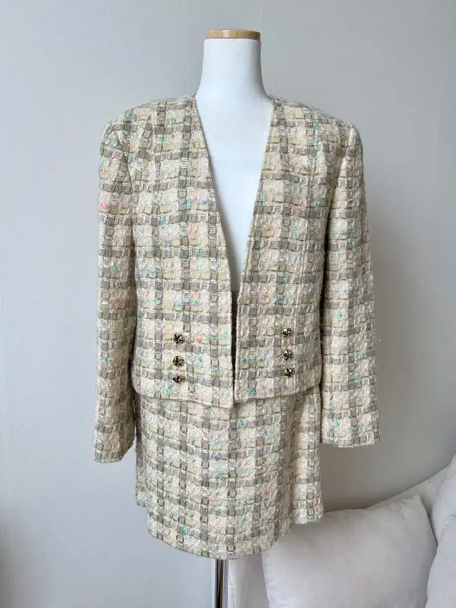 ヴィンテージ ベージュ ツイード ジャケット スカート セットアップ