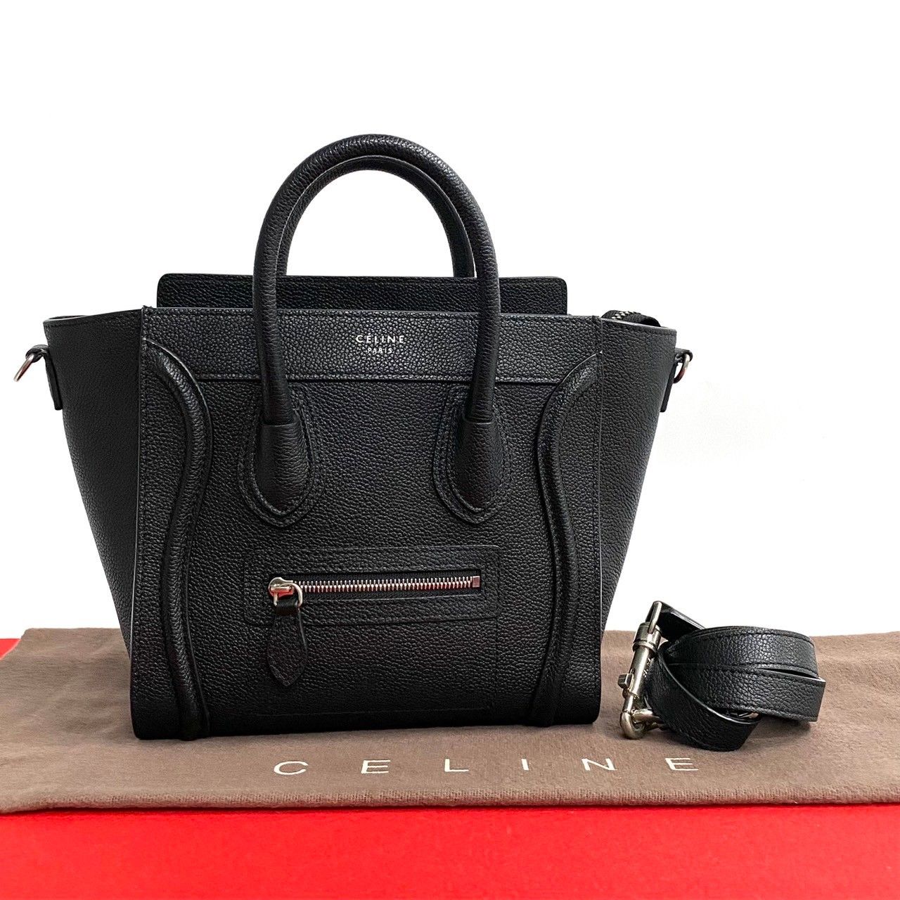 極 美品 希少品 CELINE セリーヌ ラゲージ ナノショッパー レザー 本革 2way ミニ ショルダーバッグ ハンドバッグ ブラック 黒  25573 - メルカリ