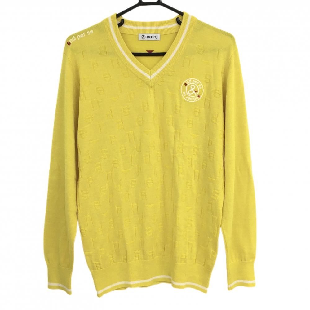 ☆特価☆【美品】アンパスィ Vネックセーター イエロー×白 前ロゴ地