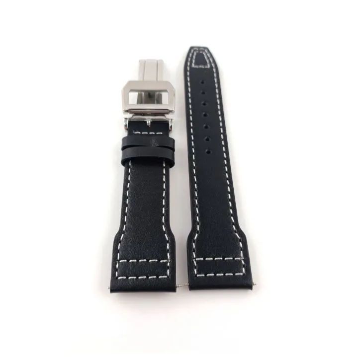 IWC ブラック カーフレザー レザーベルト尾錠付き 22mm 腕時計 カーフレザー 革ベルト スムースブラック 黒 【対応】IWC