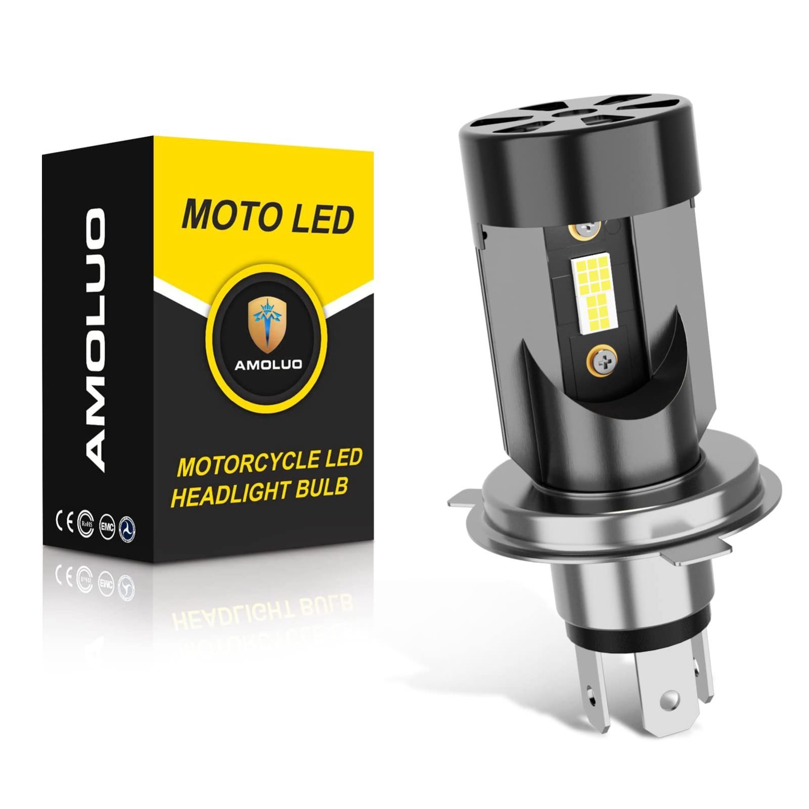 【新着商品】AMOLUO 最新一体型 H4バイク用 LED ヘッドライトHS1 Hi/Lo 25W新車検対応 DC9~18V 6000LM 6000Kブラック 1個入り