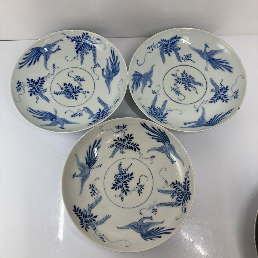 時代 鍋島焼 鳳凰図 櫛目高台 大皿5枚 タサチ 東な6-0603② 時代 鍋島