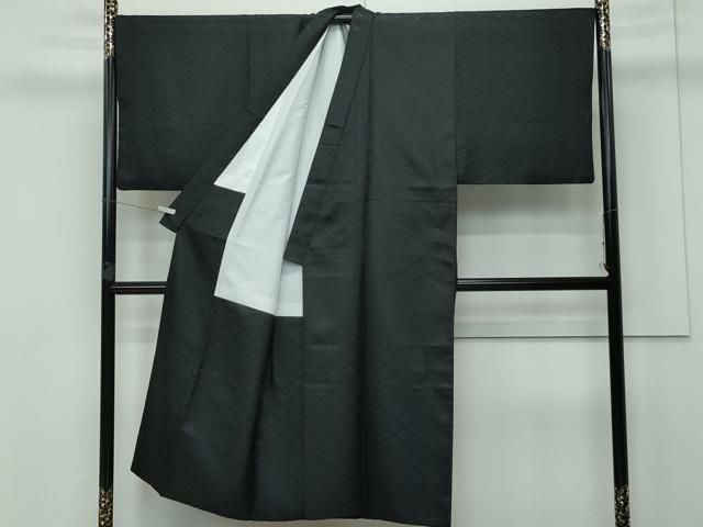 平和屋着物■極上　男性　色無地　紋付き羽織・行灯袴セット　黒地　花菱地紋　舞台衣装　洗える着物　逸品　CZAA3653s5 平和屋着物□極上 男性 色無地 紋付き羽織・行灯袴セット 黒地 花菱