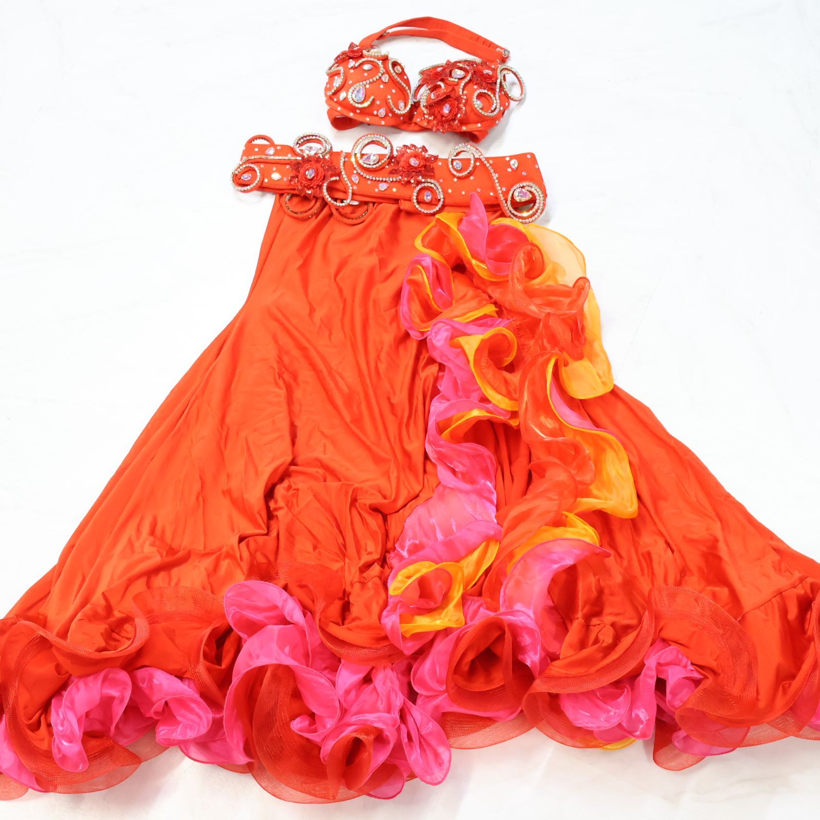 ベリーダンス用 オリエンタル衣装】レッド ラインストーン 真っ赤