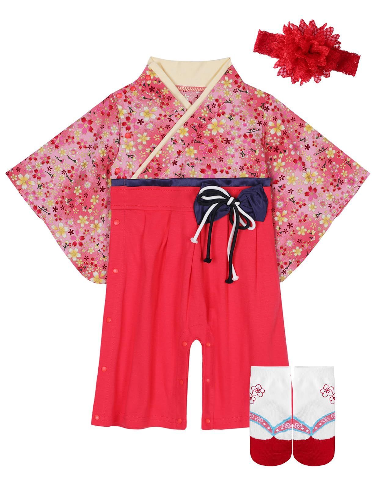 靴下付き 100日祝い 女の子 お食い初め ベビー服 ロンパース お宮参り 袴 [SHELISTEN]