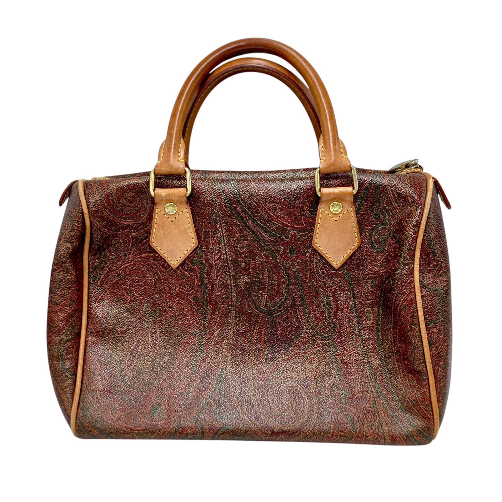 真贋判定済】ETRO エトロ ペイズリー柄ミニボストン ブラウン