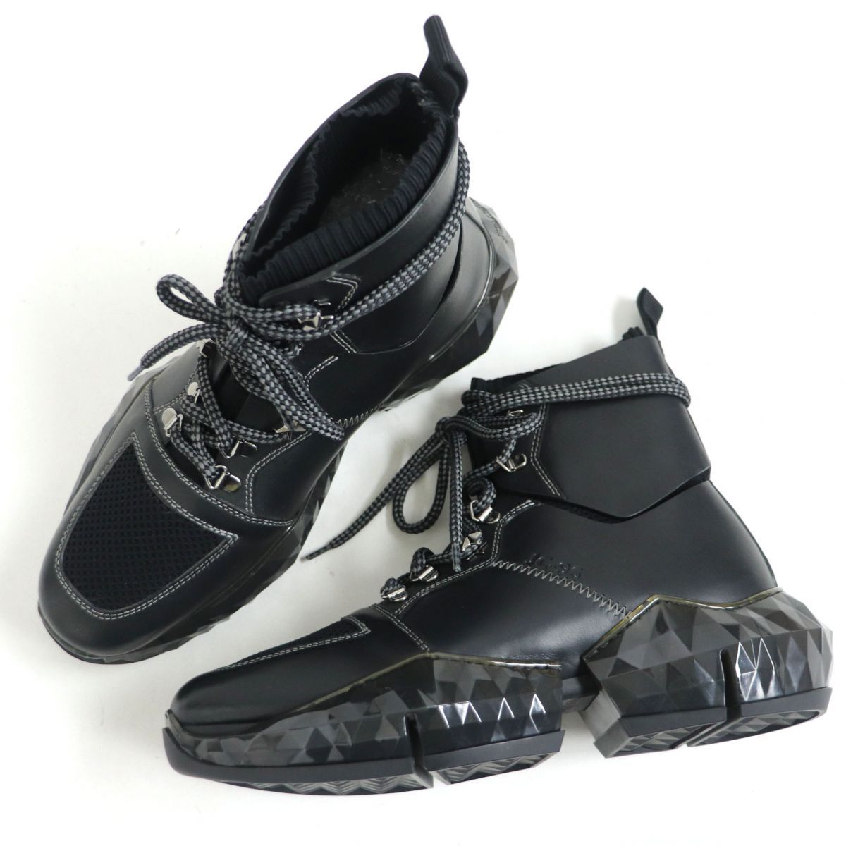 未使用□ジミーチュウ DIAMOND SPACE BOOT バケッタレザー×ニット スタースタッズ 6ホール ブーツ/ハイカットスニーカー ブラック  41 伊製 - メルカリ