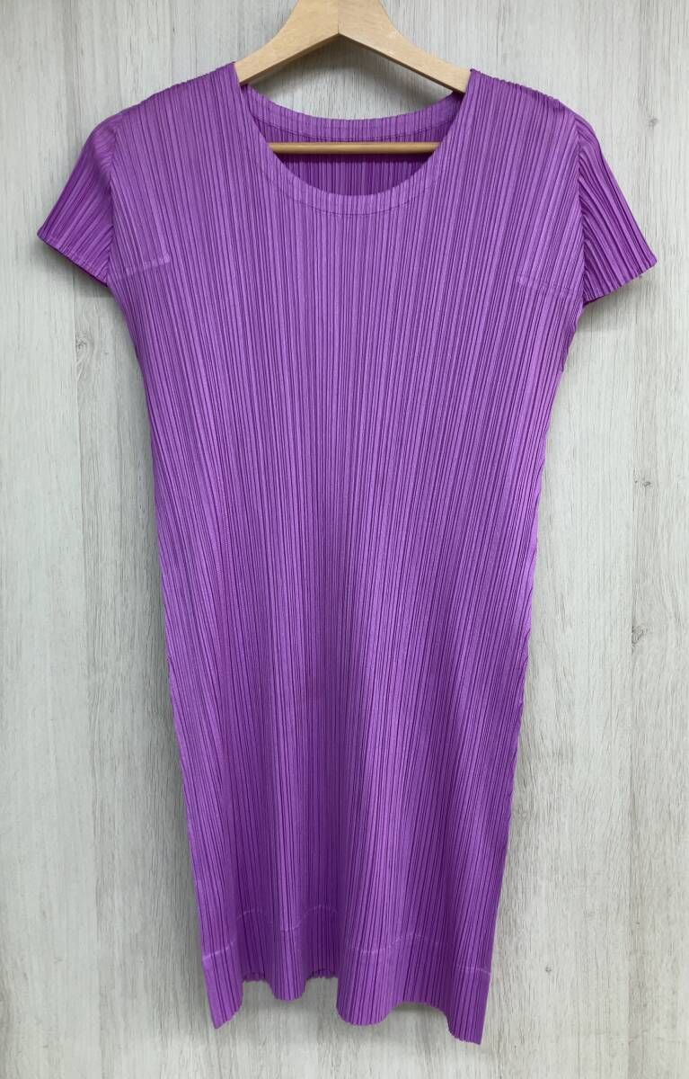 PLEATS PLEASE プリーツプリーズ 半袖ロングシャツ ワンピース チュニック PP93-JK124 パープル 日本製 ISSEY MIYAKE 表記サイズ 3