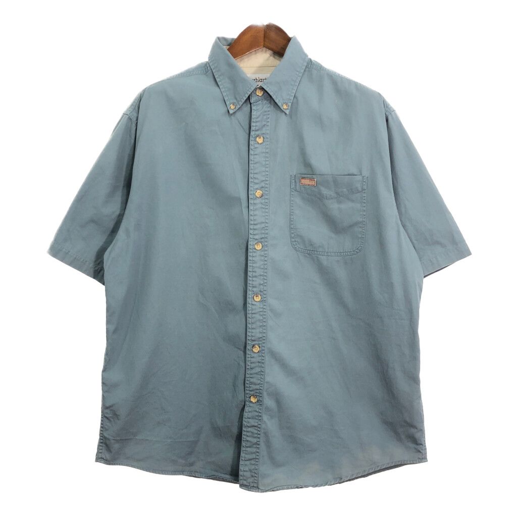 Carhartt カーハート ワークシャツ ワンポイントロゴ ライトブルー (メンズ L) 中古 古着 Q9699