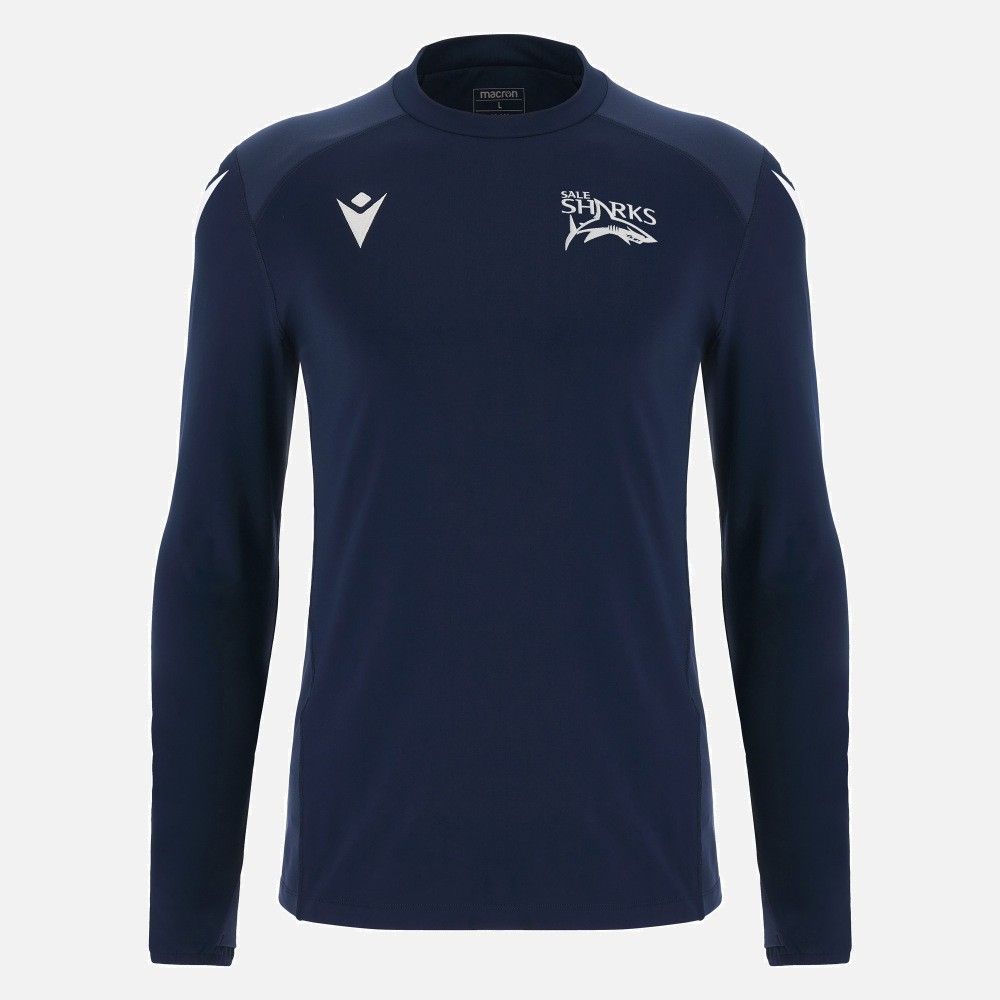 送料無料 匿名配送 マクロン セールシャークス 2025|2026 トレーニングTシャツ 長袖 ラウンドネック ネイビー紺 メンズ 公式モデル 日本未発売