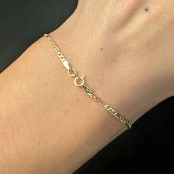 10K 無垢 フィガロチェーン イタリア製 ブレスレット 2mmイエローゴールド