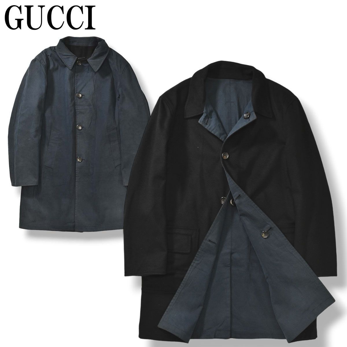 イタリア製 グッチ GUCCI リバーシブル ウール コート 50 ブラック 
