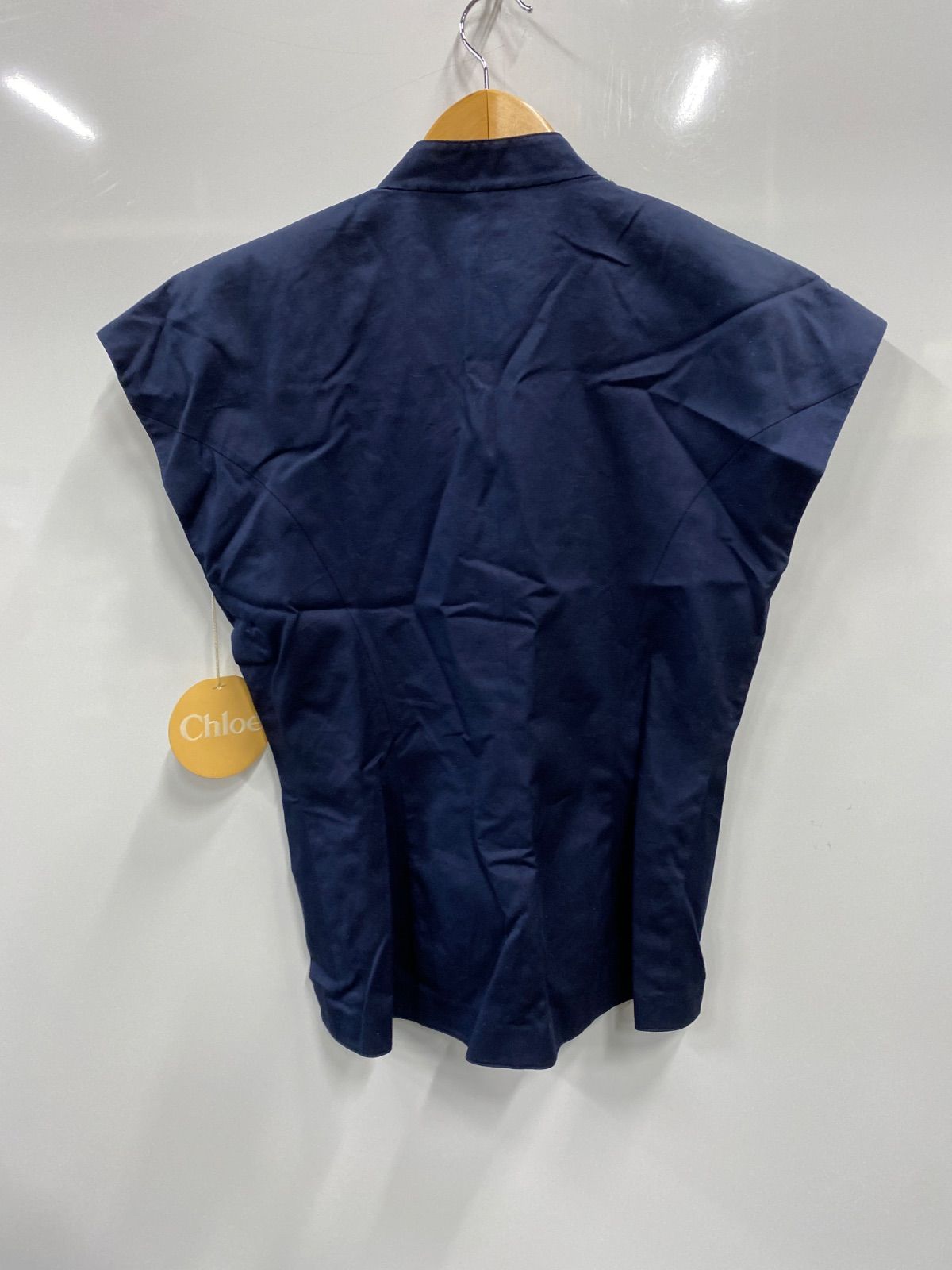 ピ32⚫︎Chloe ⚫︎クロエ⚫︎ヴィンテージ⚫︎レディース⚫︎シャツ⚫︎ブラウス⚫︎ノースリーブ⚫︎肩パット⚫︎タグ付き⚫︎デッドストック⚫︎size40⚫︎紺