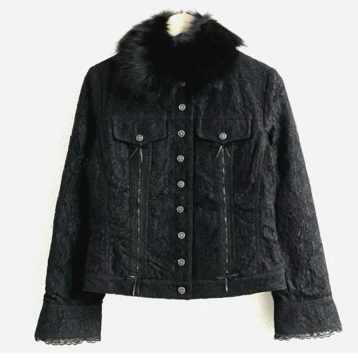 INGEBORG インゲボルグ 総レース フォックスファー襟 ジャケット L 黒