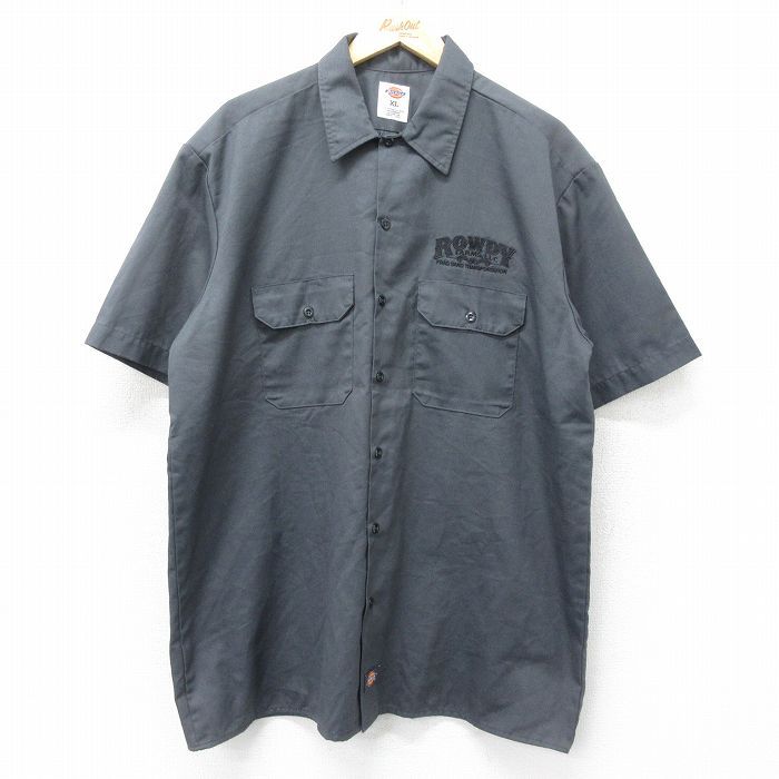 XL/古着 ディッキーズ Dickies 半袖 ワーク シャツ メンズ ROWDY 大きいサイズ ロング丈 濃グレー 24aug07 中古 トップス