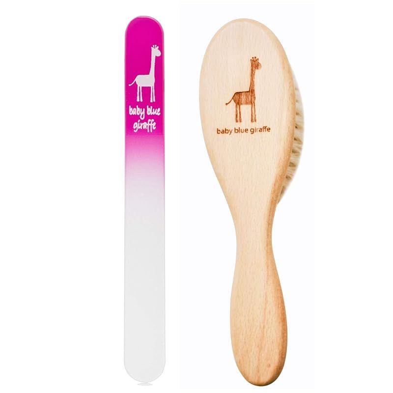 ティーレックス baby blue giraffe ガラス製爪やすり ピンクu0026ベビーヘアブラシ セット ピンク 0