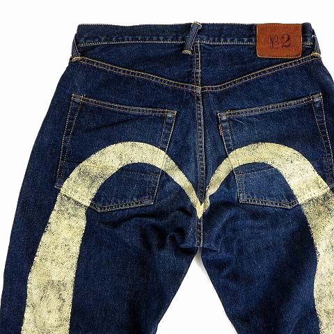 エヴィス EVISU デニムパンツ Lot2001 No.2 ジーンズ ビックカモメ 大黒ペイント 虎耳 大カモメ 33×35 インディゴブルー  日本製 セルビッチ ボタンフライ