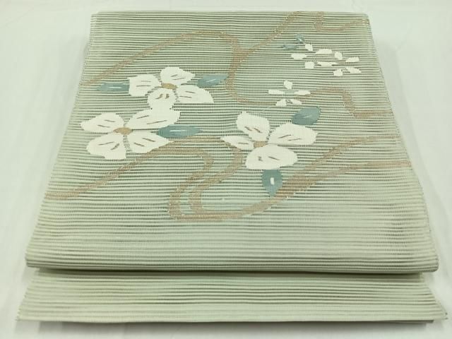 平和屋着物＊夏物 絽綴れ 八寸名古屋帯 流水花文 金糸 正絹 逸品
