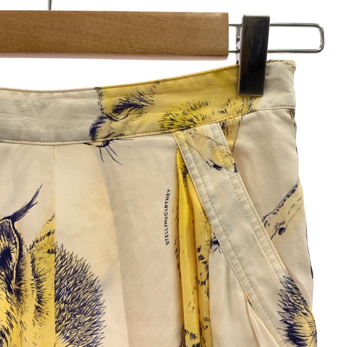 STELLA McCARTNEY ステラマッカートニー silk 100% シルク 総柄 アニマル サイドジップ スラックス パンツ 36 エクリュ イエロー系 レディース