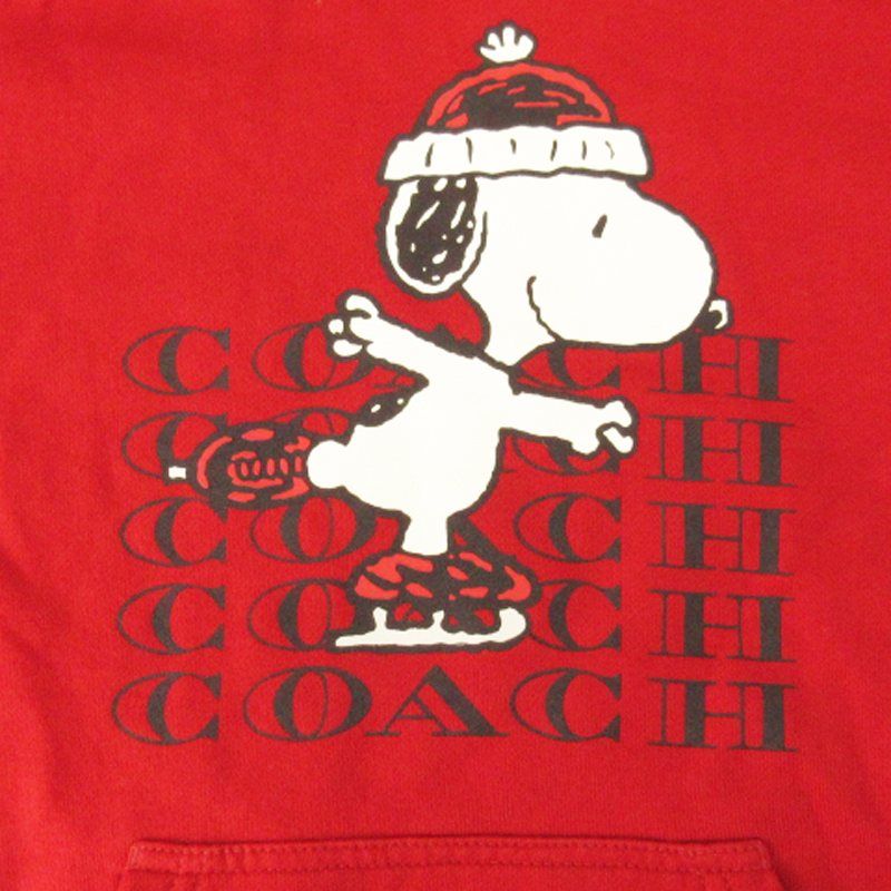 COACH◆スヌーピー アイス スケート フーディー/M/コットン/RED/プリント/ce460 コーチ COACH × ピーナッツ PEANUTS スヌーピー アイス スケート